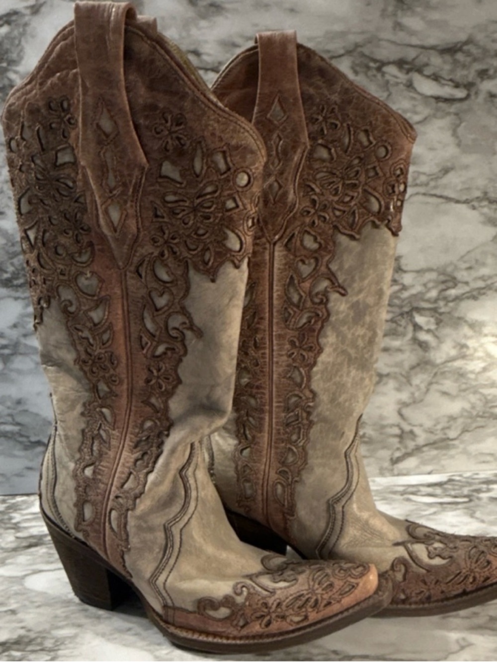 Women's Corral Taupe Leather Western Heeled Boots - Worn Once!